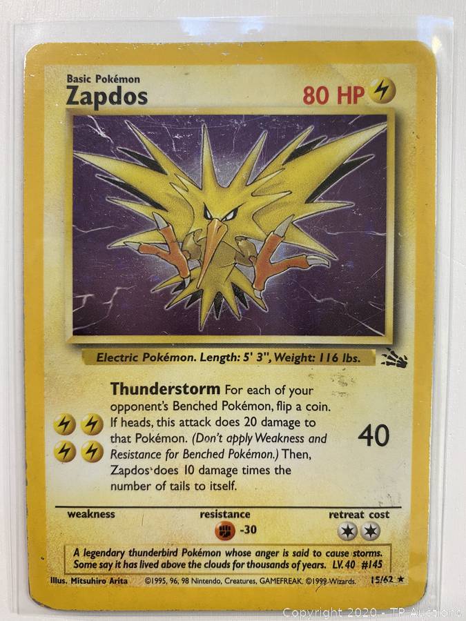 1999 Pokemon Zapdos Fossil Set Holo Rare Auctions | TP Auctions