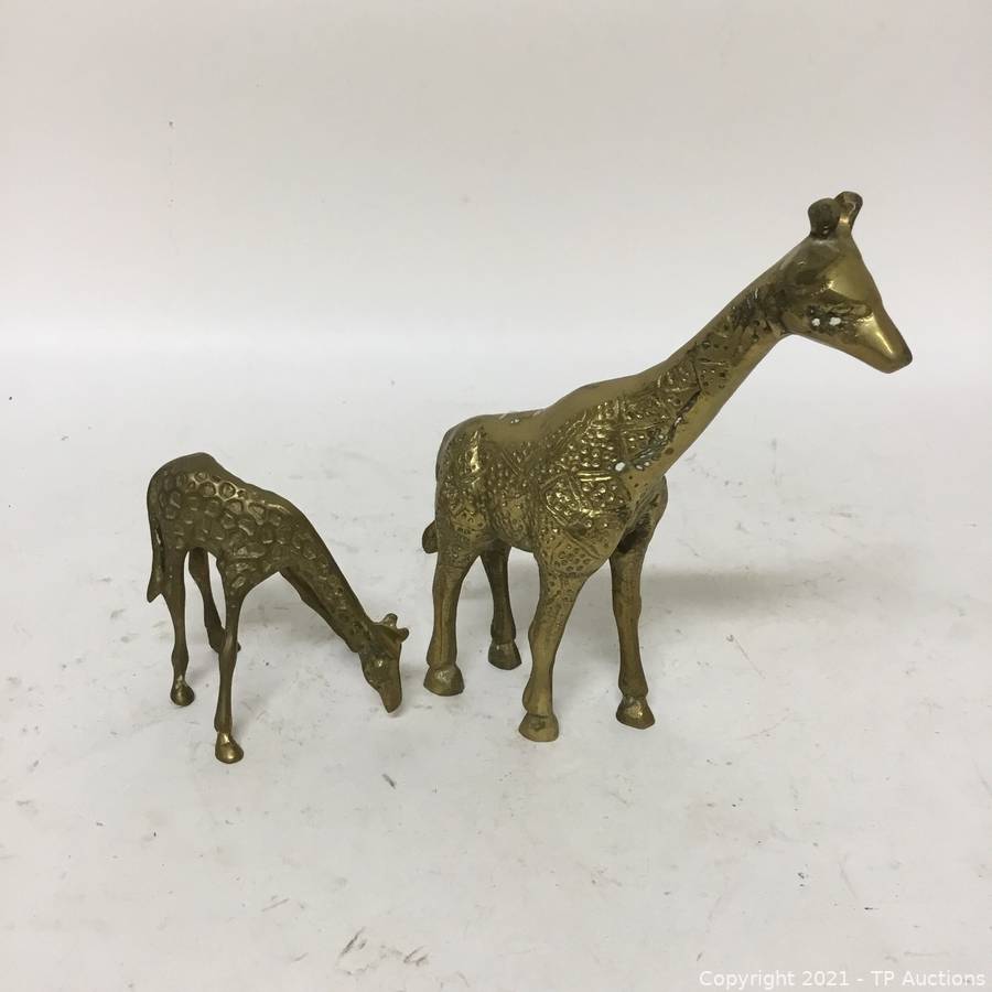 Midcentury Decor Brass Giraffe Statues, Brass Figurines, Brass