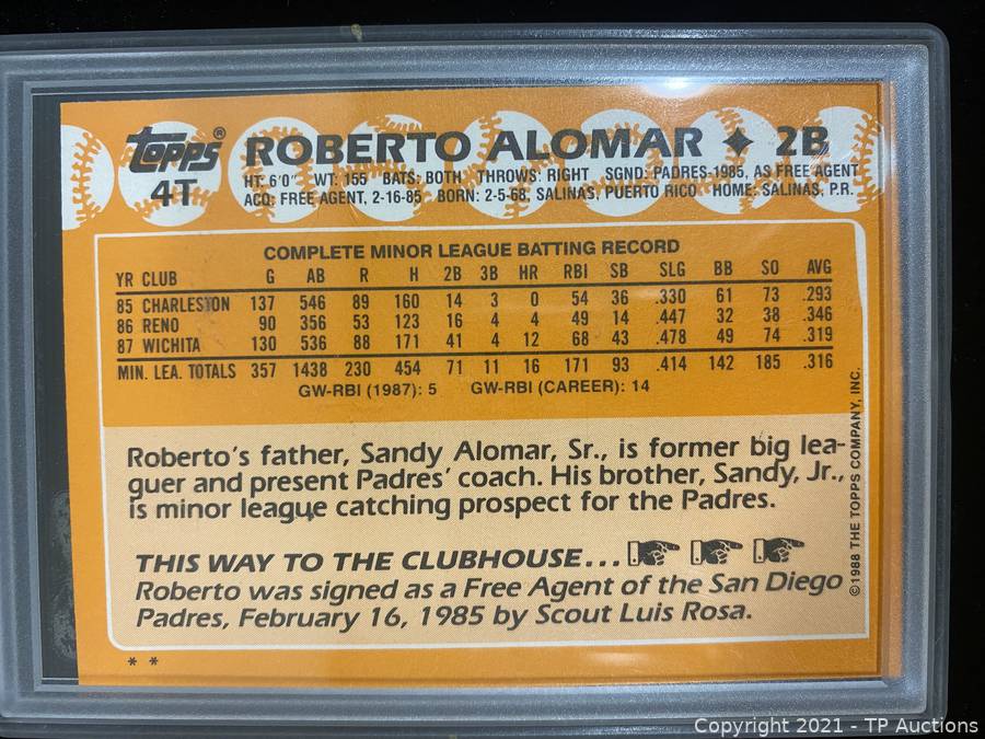 Roberto Alomar 1988 Topps Rookie Card