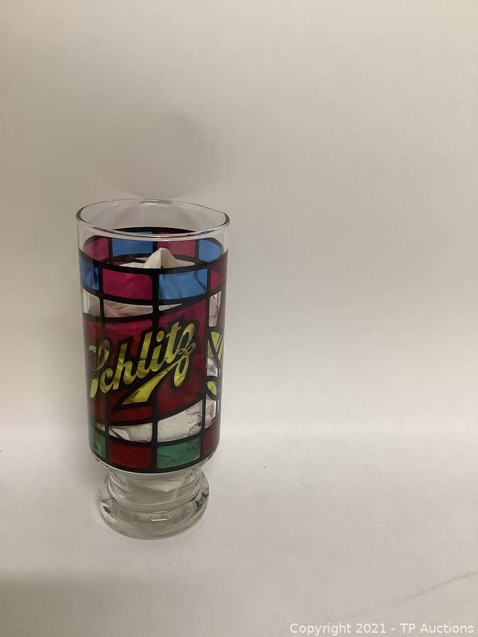 Schlitz, Black Label Beer, & Schaefer Drinking Glasses w/ Stained