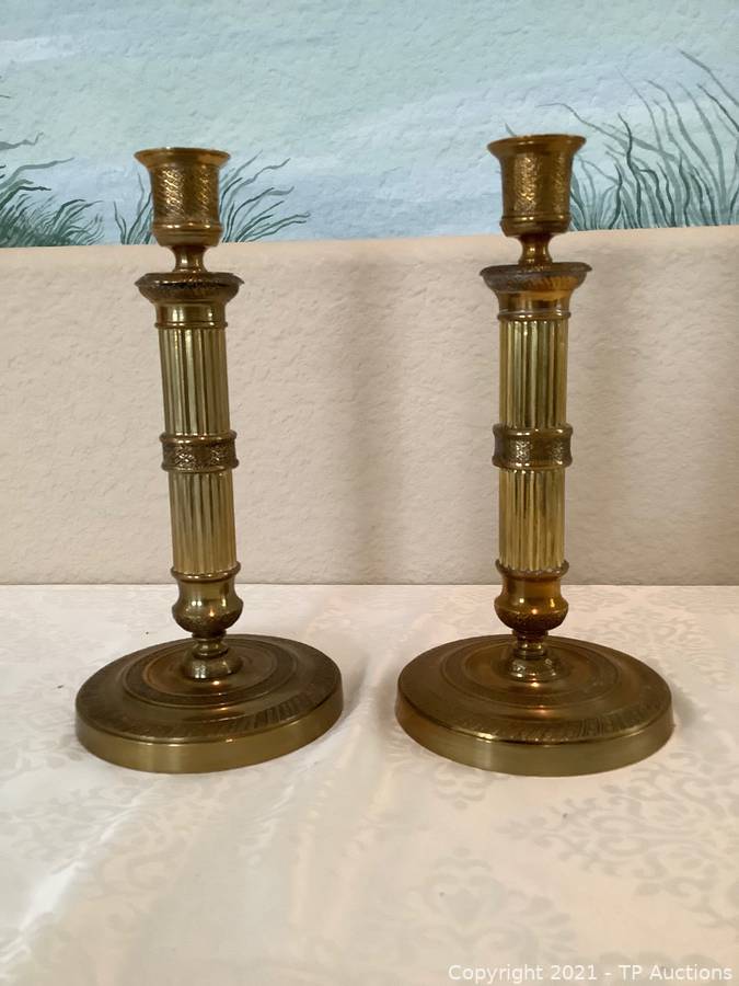 Mottahedeh Brass Candlestick Holders, Historic Charleston Reproductions,  Vintage Auctions