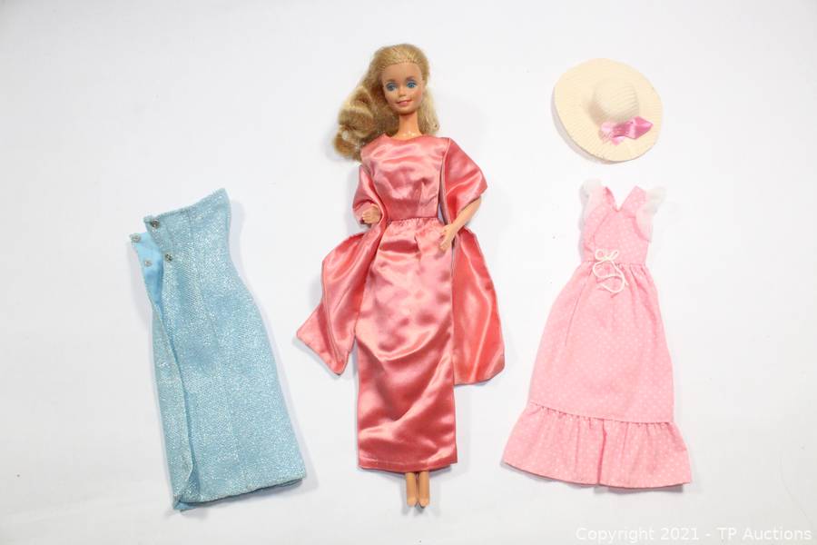 1966 BARBIE Doll by Mattel in Vintage Pink Satin Evening Gown