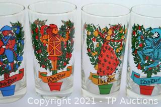 Vintage Set of 12 Indiana Glass Twelve Days of Christmas Drinking