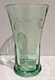 Coca Cola Pitcher and 4 Large Drinking Glasses. Green pebble glass