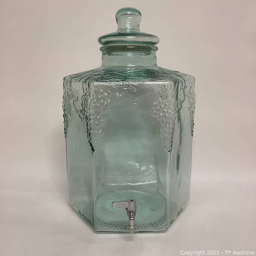 Vintage Large Green Glass Beverage Dispenser, Made in Italy